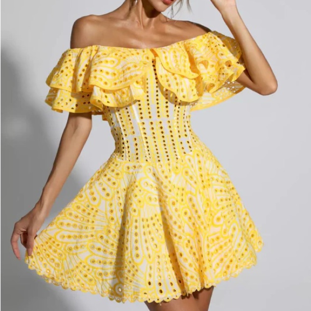 Commense Yellow One Shoulder Dress